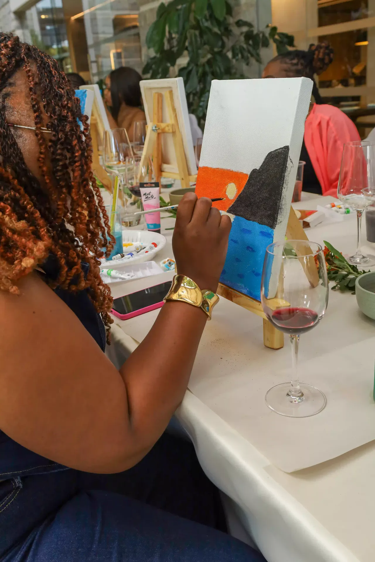 Sip and Paint artwork and wine at Alba Hotel