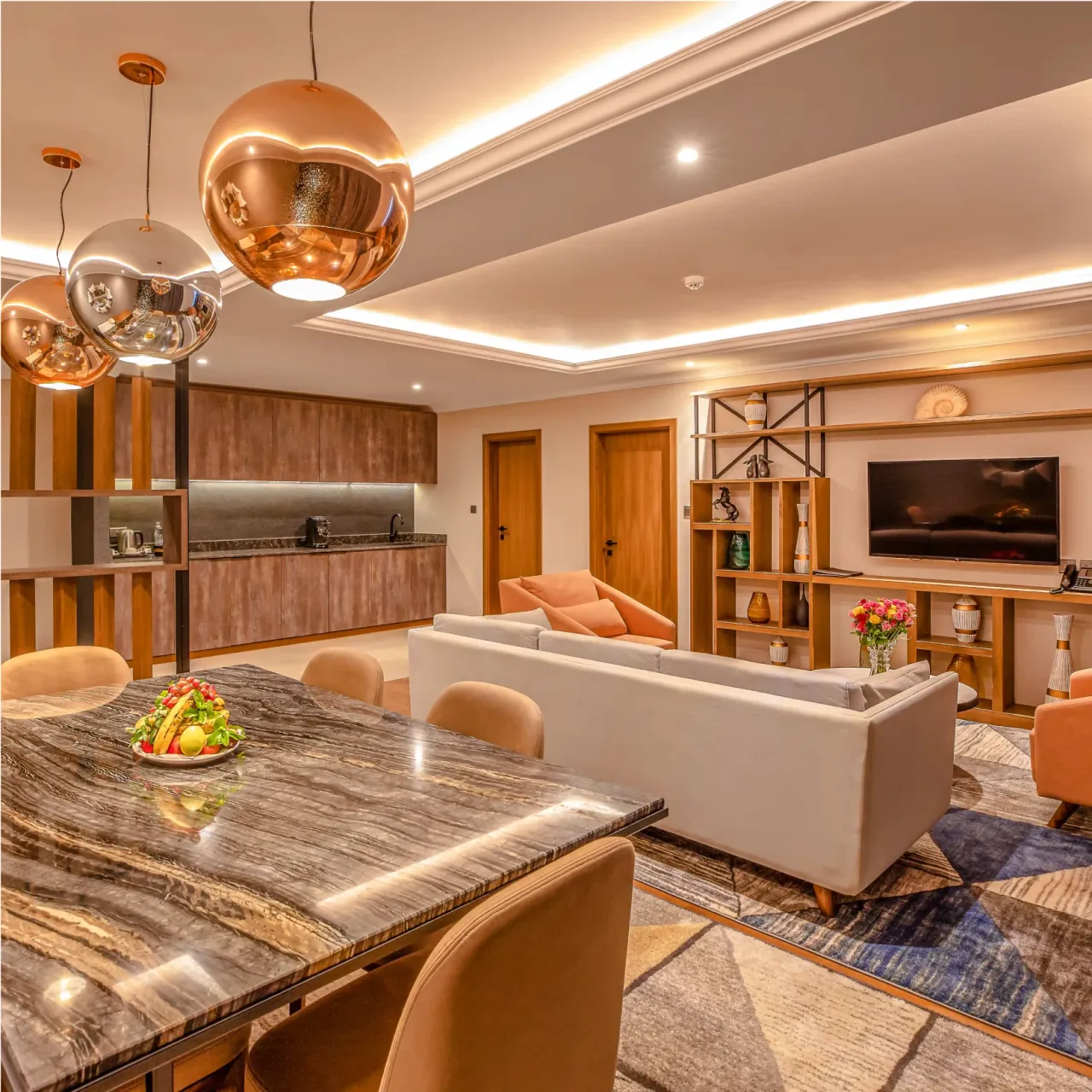 Presidential Suite - spacious living area with elegant furnishings